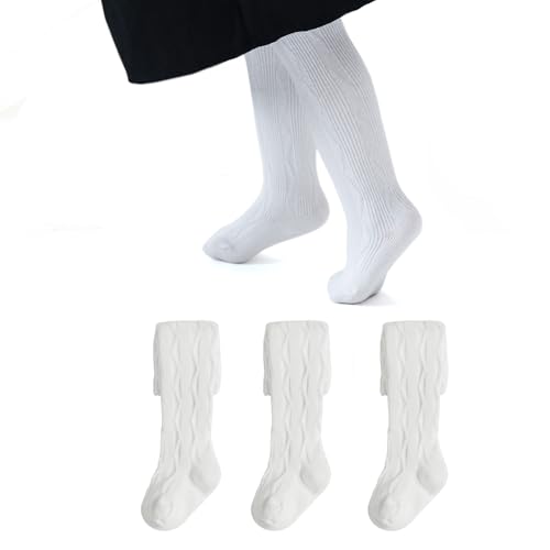 Image of EPEIUS Baby Girl Tights Cable Knit Cotton Seamless Footed Leggings 0-6Y