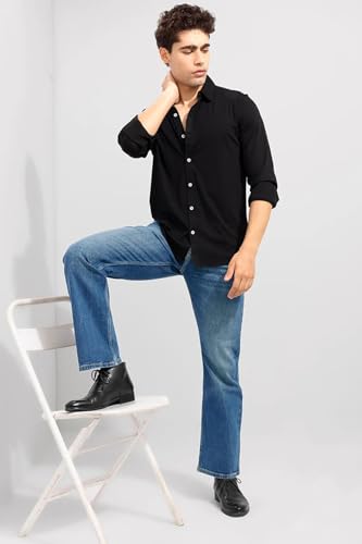 Image of Waltz Men's High Waist Stretchable Boot Cut Wide Leg Flared Casual Denim Bell Bottom Jeans Pants for Men - Comes in Multiple Sizes & Colours (Black, Dark & Light Blue, Grey, White & Khaki) 28 to 40