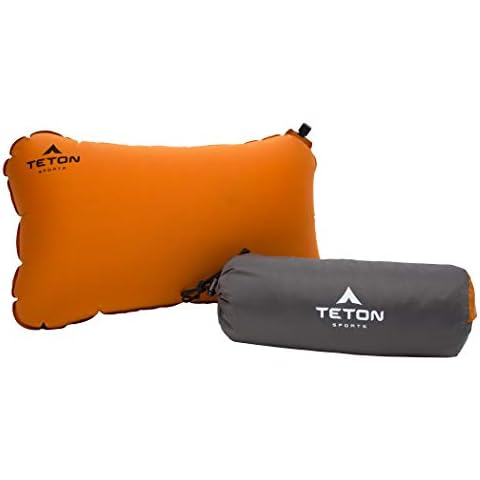 TETON Sports ComfortLite Self-Inflating Pillow; Support Your Neck and Travel Comfortably; Take it on the Airplane, in the Car, Backpacking, and Camping; Washable; Stuff Sack Included Cover