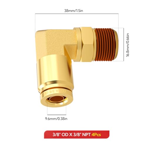 GAGIRA 5pcs Brass DOT Quick Push to Connect Air Fittings, 3/8" OD x 3/8" NPT 90 Degree Elbow Brake Line Union by GAGIRA - Image 6