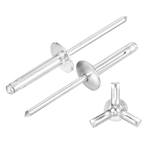 sourcing map 25Pcs 5/32x3/4 Aluminum Large Head Tri Grip Rivets, Large Flange Tri Grip Rivets for DIY, Sheet Metal, Automotive Repairs, Furniture, Marine Boat (Silver)