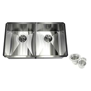 Contemporary Durable Zero Radius 16 Gauge Stainless Steel Double Bowl Undermount Kitchen Sink with Lift-out Basket Strainer (32 Inch 50/50)