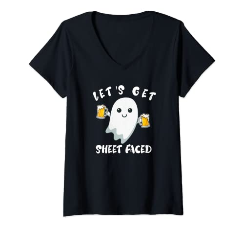 Mujer Divertido Halloween Beber Party Camisas Cerveza Fantasma Disfraz Hombres Camiseta Cuello V