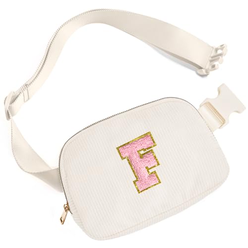 Image of Gitus Gifts for Teen Girls 10-12 12-14 14-16 16-18 Birthday Gifts for Girls Women Sister Teacher Initial Belt Bag Fanny Pack Crossbody Bags for Teen Girl Gifts Trendy Stuff Travel Essentials (Ivory-F)
