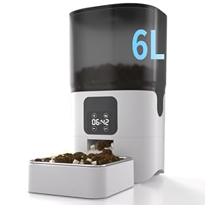 Automatic Cat Feeders with 6L Large Capacity Food Storage Timed Pet Feeders with Programmable Feeding Schedule Detachable for Easy Clean Up to 36 Portions Per Day for Large Dog 25 Cup