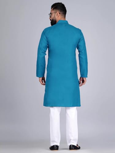 Image of Pinkmint Kurta for Men Cotton Mandarin Collar Long Sleeve Soild Traditional Kurta Festival Kurta