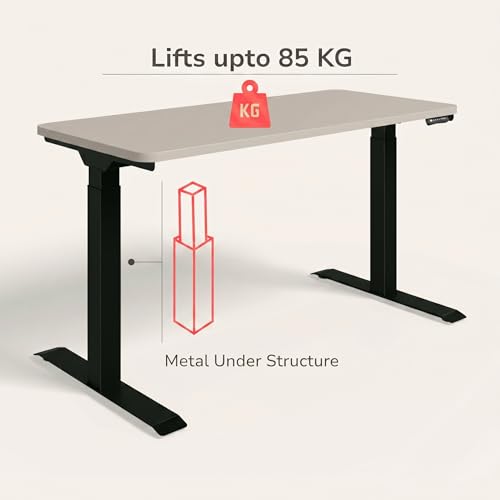 Image of Interio by Godrej Stance Dual Motor Height Adjustable Work Desk | 135 X 60 cms Sit-Stand with Digital Display & Memory Preset, 2 Stage, Warm Grey top, Black Leg