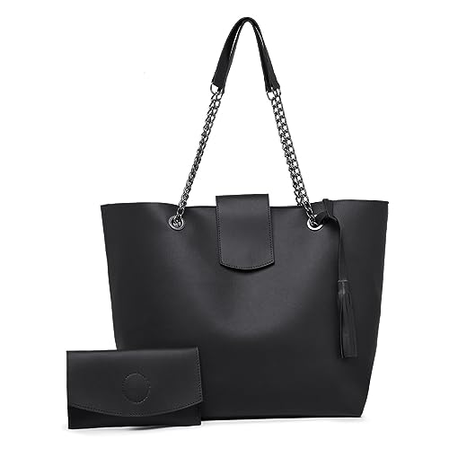Bolsa Saco Sacola Grande Feminina Alça Corrente Necessaire CM SHOES Preta