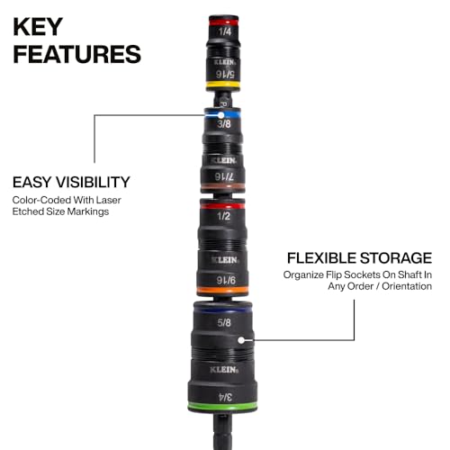 Klein Tools 32933M 6-in-1 Impact Socket Set Features 3 Flip Sockets, 6 Metric Hex Sizes 7 mm to 14 mm, Magnetic
