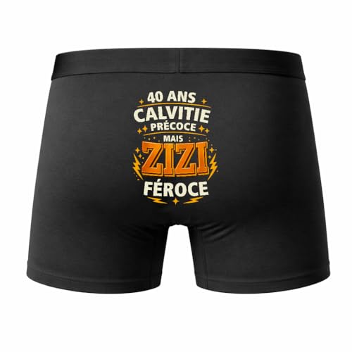 Planetee Caleçon 40 Ans Calvitie Précoce Féroce - Humour Boxer Coton Motif Idée Cadeau - Taille M