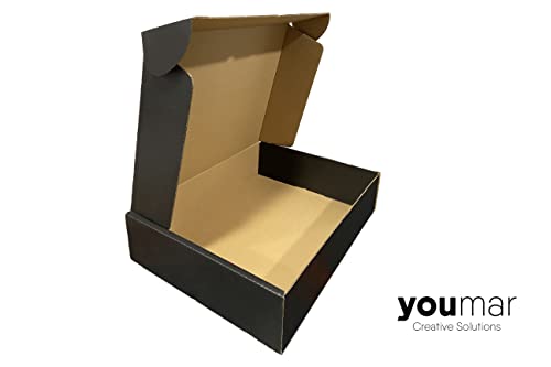 Youmar Solutions - Packung mit 25 Versandkartons (Größe XL), Schwarz, zum Selbstmontieren, für Ecommerce und Postversand, groß, 41 x 30 x 12 cm