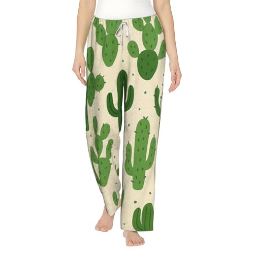 Pantalon de pyjama en polaire femme, bas de nuit en flanelle à motif cactus