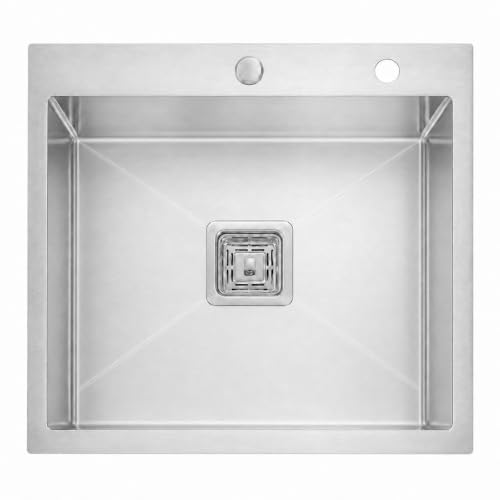 Image of ARQUIN Kitchen Sink 24x18x10 Inch Handmade Single Bowl Tap Hole Matt Finish Kitchen Sink Premium Heavy Grade Stainless Steel Kitchen Sink For Kitchen Basin Square Drainer and Adjustable Fruit Basket