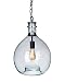 CASAMOTION Wavy Hammered Hand Blown Glass Pendant Light, 1 hanging Light, 13'' diameter, Gray Blue