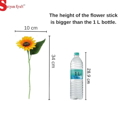 Image of SATYAM KRAFT 6 Bunch Artificial Sunflowers Stick Bunch | Realistic Look & Charming Flowers | Bouquet for Home Decor, Bedroom, Balcony, Wedding (Without Vase Pot) (Yellow)