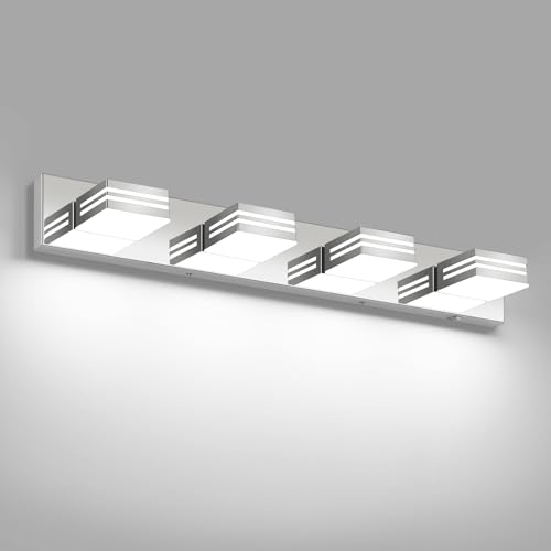 Liilokte LED Modern Bathroom Vanity Light Fixtures (4-Light, 30-Inch), Chrome Modern Bathroom Wall Lighting Fixtures Over Mirror (Cool White 6000K) by Liilokte - Used condition - US$58.64