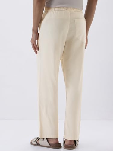 Image of Urbano Fashion Men's Loose Fit Solid Linen Blend Trousers Non-Stretchable