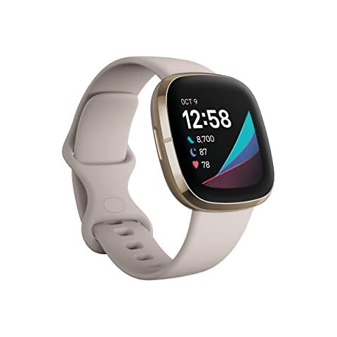 Fitbit Sense Advanced Smartwatch with Tools for Heart Health, Stress Management & Skin Temperature Trends, Lunar White/ Soft Gold Stainless Steel Cover