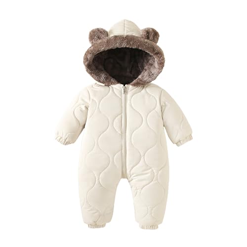 Yanmucy Fato de neve para bebé, forro polar grosso, casaco quente para bebé, macacão de inverno para carrinho de bebé, para meninas e meninos, de 0 a 24 meses, Branco