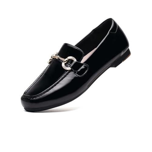 RCTEC Damen-Loafers für den Business Casual Stil- Bequeme und leichte Penny Loafers zum Anziehen mit einem Rutschverschluss ideal für die Arbeit(Schwarz Pat 40)