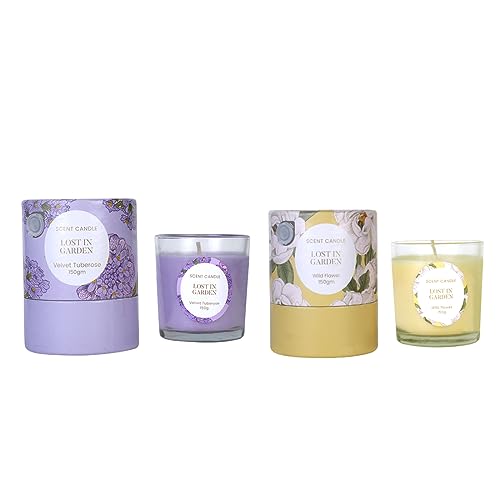 Image of MINISO Scented Candles Home Wax Scented Candle Aroma Decoration Candles Gift for Home Decor-Lost in Garden,150G*2, Wild Flower+Velvet Tuberose
