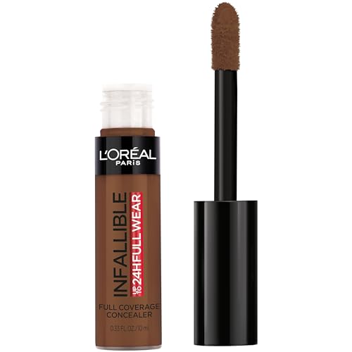 L'Oréal Paris Makeup Infallible Full Wear Concealer, Full Coverage, EXTRA LARGE Applicator, Waterproof, Multi-Use Concealer to Shape, Cover, Contour & Sculpt, Matte Finish, Amber, 0.33 fl. oz.