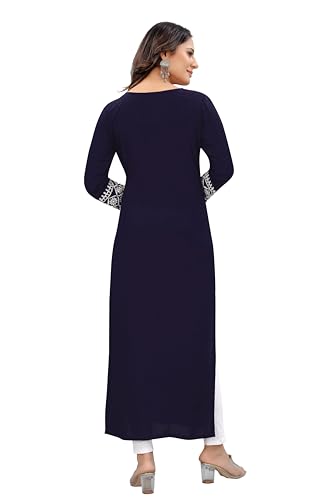 Image of Women's Rayon Embroidered Straight Kurti Under 499 Designer Attractive Look Women's Kurta