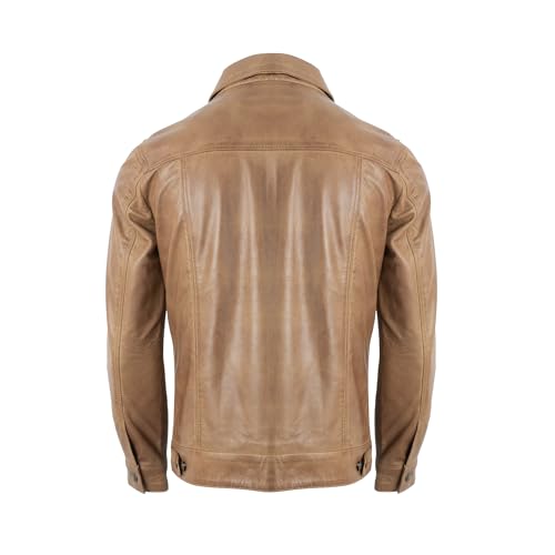 Image of Mens Leather Jackets - Real Lambskin Trucker Style Vintage Leather Jacket Men