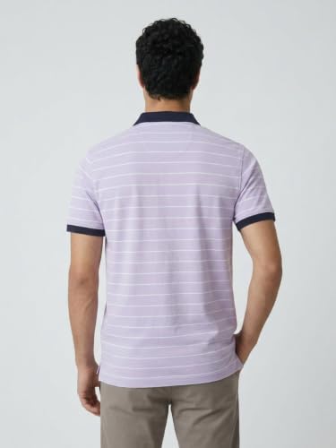 Image of Park Avenue Men Slim Fit Stripe Pattern Pure Cotton Polo Neck Half Sleeve Casual T-Shirt