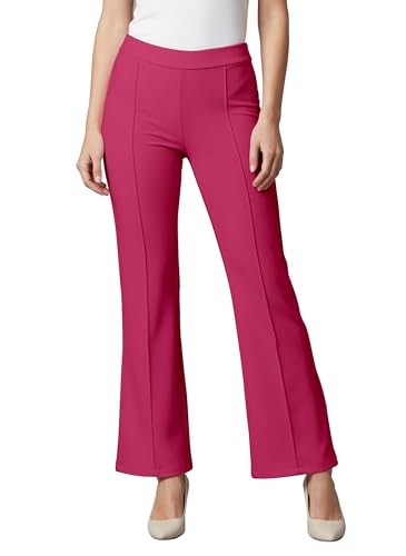 Image of Mehrang Cotton Blend Bootcut Parallel Trouser Pants for Women Regular Fit, Bellbottom Straight Pants for Womens