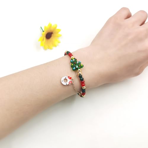 Image of Girls Green Christmas Tree Charm and Christmas Bell Pendant /3 Layers Wrapped Chain Santa Claus Pendant Bracelet for Daughter Sister Girlfriend Female Christmas Boutique Jewelry