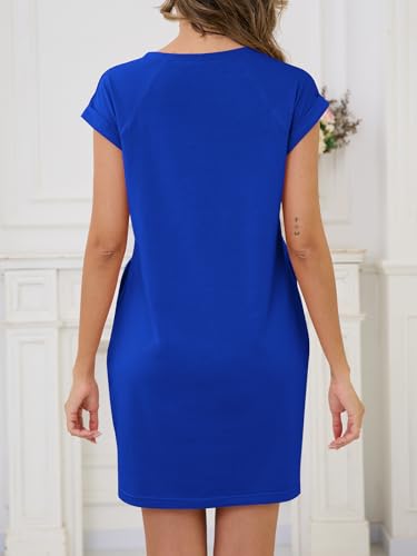 Image of UNCLECAT Womens T Shirt Midi Dresses Summer Cap Sleeve Crewneck Loose Fit Casual Dress with Pockets