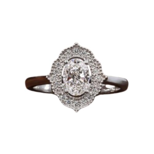 SILVERIST 2 Ct Oval Diamond Halo Stacking Prong Set Antique Milgain Edwardian Floral Vintage Style Wedding Engagement Ring For Women 14K White Gold Plated 925 Sterling Silver Handmade Jewelry