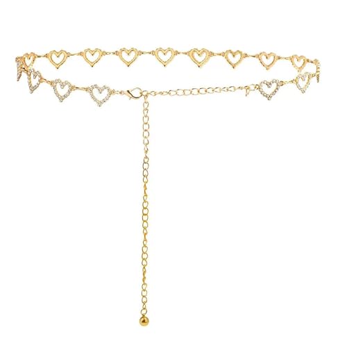 Heart Chain Belts for Girls Kids - Rhinestone Gold Metal Waist Belt for Flower Girl Dresses Jeans