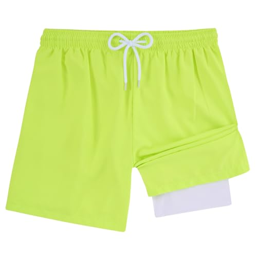 Fanient Boys Swim Shorts with Boxer Mesh Liner Quick Dry Swimming Trunks Yellow Beach Surf Shorts 10-12 Years,10Y