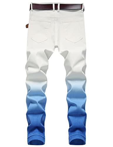 Ylingjun Mens Printed Patterned Stretch Skinny Biker Jeans2