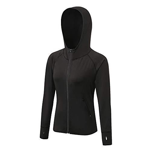 GFBVC Women Sports Clothing Autumn and Winter Ladies Color Matching Zipper Hoodie Quick-drying Jacket Fitness Yoga Running Top Quick Drying (Color : Black, Size : XL)