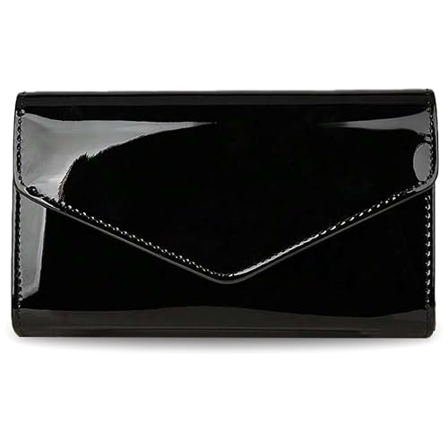 YAPAIOU Leather Envelope Evening Bag for Women Patent PU Clutch Purse for Formal Wedding Party Cocktail Prom Black