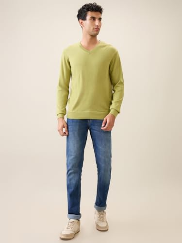 Image of Raymond Men Full Sleeve Regular Fit Solid Pattern Merino Wool Acrylic Blend V Neck V Neck Casual Sweater