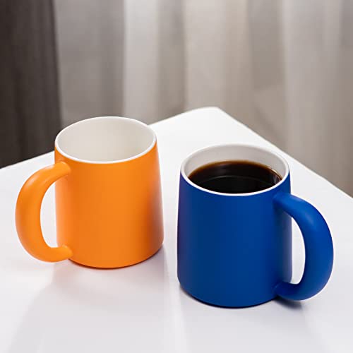 E-Liu Big Coffee Mug Set Of 2, Large Handle 16 Oz Blue Orange Combo Ceramic Mugs, Valentines Day Gifts Gift Mug For Latte, Cappuccino, Tea, Coffee Lovers Couples Mugs #TOP3