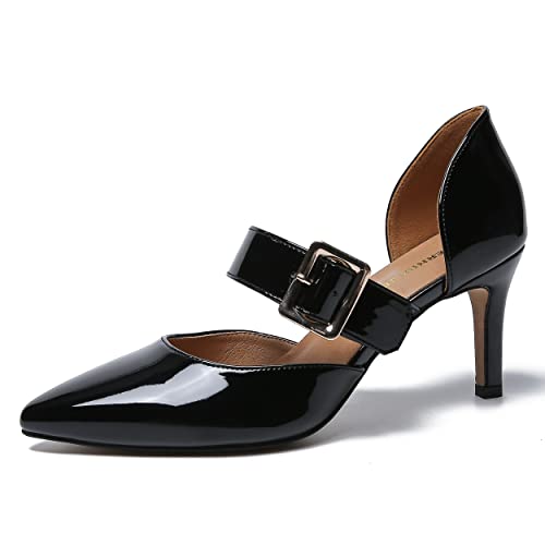 MAIERNISI JESSI Unisex Men's Women's Closed Pointed Toe Heels Buckle Strap D'Orsay Kitten Heel Dressy Pumps