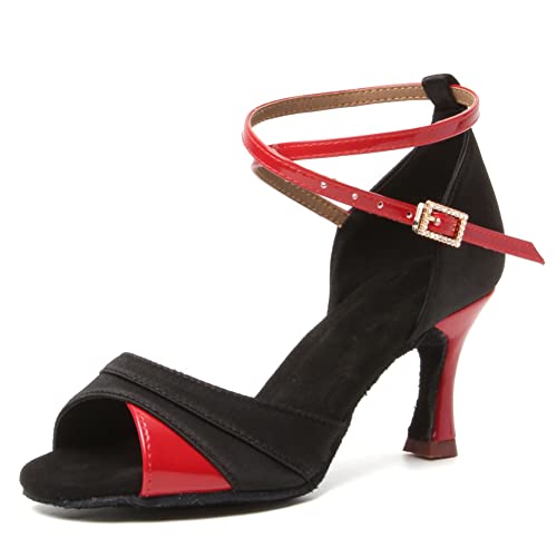 HIPPOSEUS Women's Latin Dance Shoes Open Toe Red Ballroom Salsa Dance Practice Shoes 3 inch Heel...