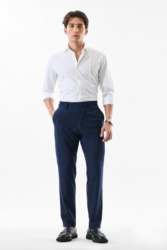 Image of SNITCH Men Chinos | Slim Fit Mid Rise Solid Pattern | Cotton Blend with Medium Stretch & Smooth Texture | Button & Zip Closure for Casual & Street Wear