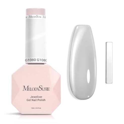 Image of MelodySusie Jeweliver Cat Eye Gel Nail Polish, Bright Fine Silver Glitter Holographic Magnetic Nail Polish with Magnet, 0.5 Fl Oz, UV Nail Polish for Nail Art Manicure Salon DIY at Home G1080