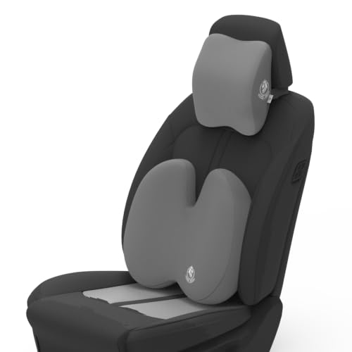 Image of MRRON Series Memory Foam Neck Rest & Extra Lumbar, Relief Pillow, 100% Soft Memory Foam Pillow, Adjustable Strap, Cervical Support for Car Seat. (Grey, Backpro)