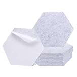sourcing map 12Pcs Acoustic Panel Self-Adhesive 30 x 26 x 0.9cm Good Density Sound Proof Padding, Hexagon Sound Proof Absorbing Panels, Insulation Beveled Edge Wall Tiles (Bright Grey)