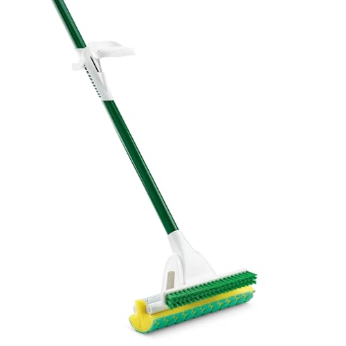 Sponge Mop with Built-in Scrub Brush Heavy-Duty for Deep Cleaning Durable Handle Ideal for Tile/Marble/Wood Floors