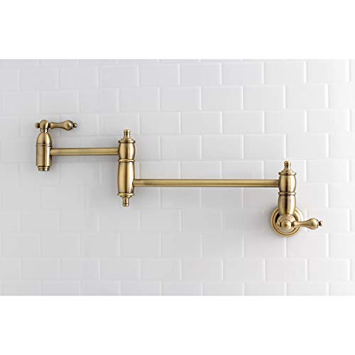 Kingston Brass Ks3103Al Wall Mount Pot Filler Kitchen Faucet, Antique Brass, 8-1/8-Inch Spout Height #TOP1