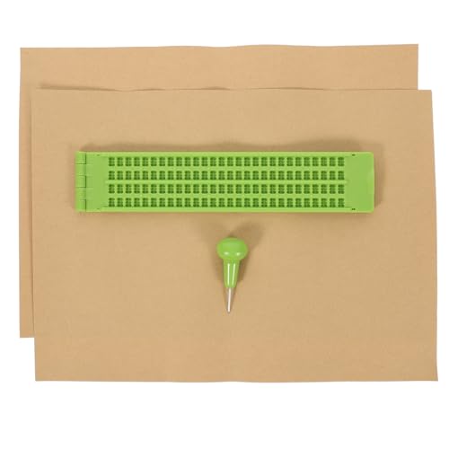 Mikinona 27 Lignes 30 Cases Kit Braille Stylet et Feuilles d'Exercice Réutilisable Plaque en Plastique Solide Portable pour Apprentissage Braille des Personnes Aveugles