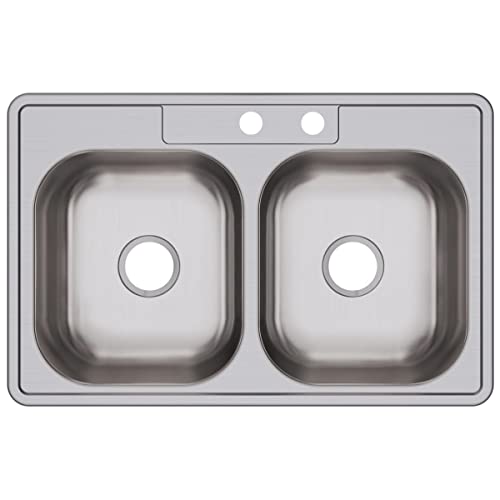 Image of Dayton Stainless Steel 33 inch x 21-1 /4 inch x 6-9 /16 inch, MR2-Hole Equal Double Bowl Drop-in Sink